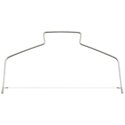 Wire Cake Leveler 12/pack is designed to slice cakes in half to conveniently layer with icing or fruit. Designed with 10 notches, this leveler is easily adjustable and can slice cakes up to 10" wide and 2" tall. Thanks to its sturdy steel frame and stainless steel wire, this cake leveler is exceptionally durable making it ideal for bakeries, cafes, and more.