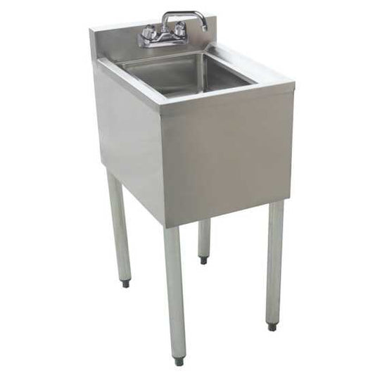 Prepline 1 bowl stainless steel underbar hand sink with faucet, measuring 14" x 18" for compact commercial use.