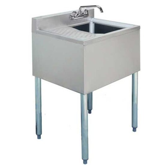 Prepline 1 bowl stainless steel underbar hand sink with faucet and left drainboard, 24" x 18" size for commercial use.