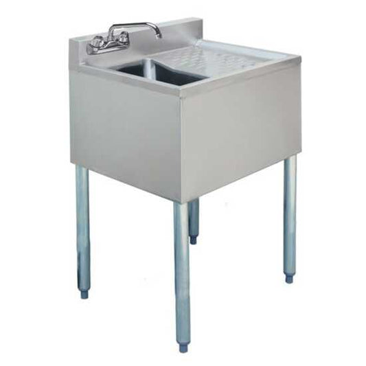 Prepline 1 bowl stainless steel underbar hand sink with faucet and right drainboard, 24" x 18" for commercial kitchens