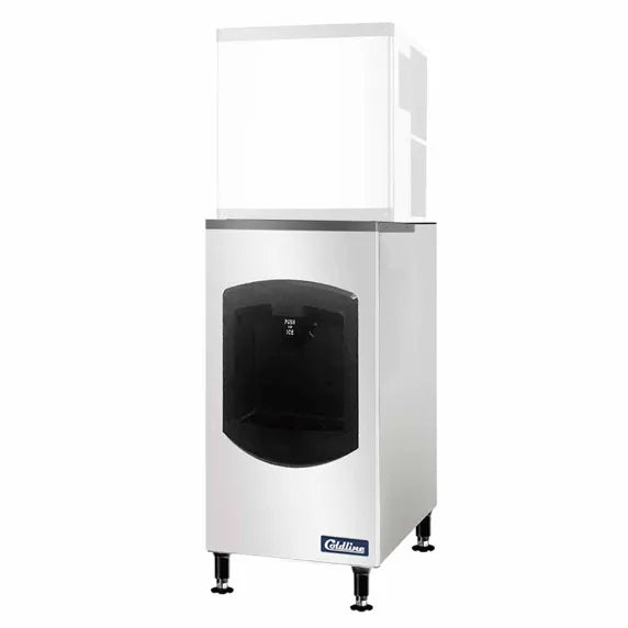 Coldline BD150-22 hotel ice dispenser bin designed for commercial hospitality and food service use. Stores up to 150 lbs of ice for convenient self-service access in hotels, motels, cafeterias, and break rooms. Durable ice storage solution compatible with modular ice machines for high-traffic operations.