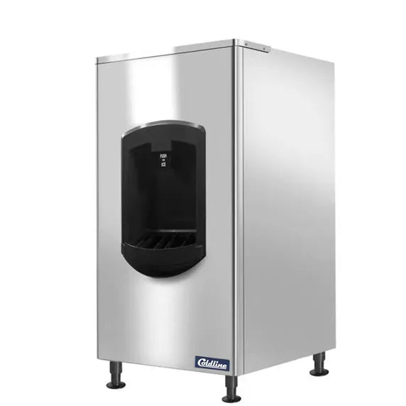 Coldline BD250-30 hotel ice dispenser bin with 250 lb. ice storage capacity for hotels, motels, cafeterias, and commercial food service areas. Provides convenient self-service ice access and works with compatible modular ice machines. Durable commercial ice storage solution for high-traffic hospitality use.