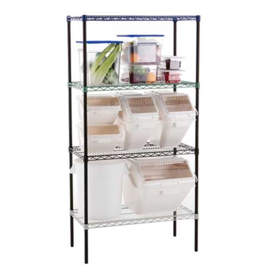 The Prepline 11-gallon Shelf Ingredient Bin, featuring a 266-cup capacity and a tight-fitting lid, is ideal for storing bulk ingredients like flour and grains in commercial kitchens and restaurants.