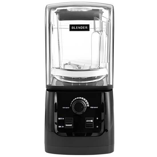 Prepline BL20-Q quiet top commercial blender with a 64oz container, 3.5 HP motor, and sound cover, ideal for noise-reduced blending in cafes, restaurants, and smoothie shops.