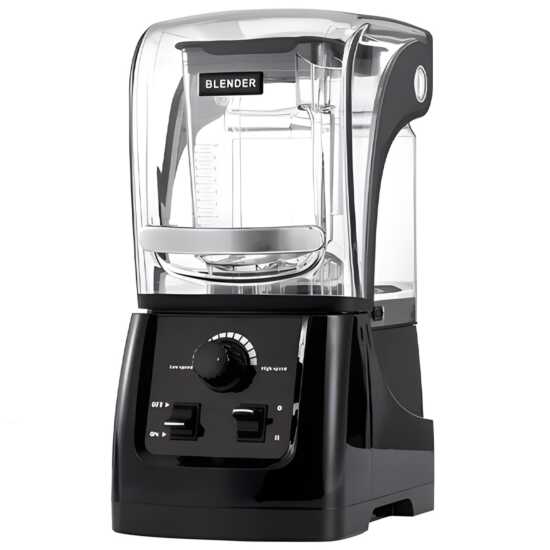 Prepline BL20-Q quiet top commercial blender with a 64oz container, 3.5 HP motor, and sound cover, ideal for noise-reduced blending in cafes, restaurants, and smoothie shops.