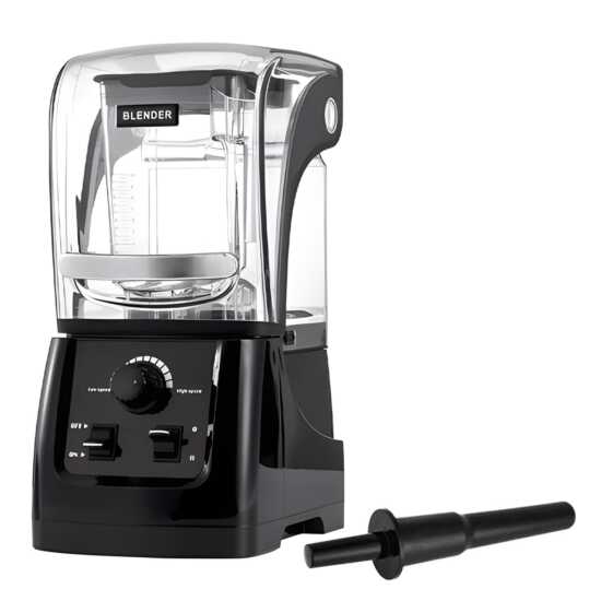 Prepline BL20-Q quiet top commercial blender with a 64oz container, 3.5 HP motor, and sound cover, ideal for noise-reduced blending in cafes, restaurants, and smoothie shops.