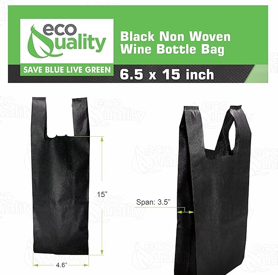 Black Wine Non-Woven Reusable Single Bottle Tote/Wine Gift Bags