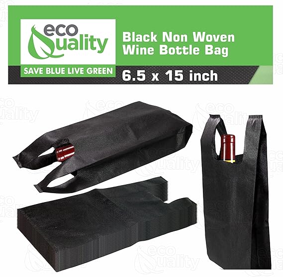 Black Wine Non-Woven Reusable Single Bottle Tote/Wine Gift Bags