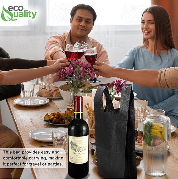Black Wine Non-Woven Reusable Single Bottle Tote/Wine Gift Bags