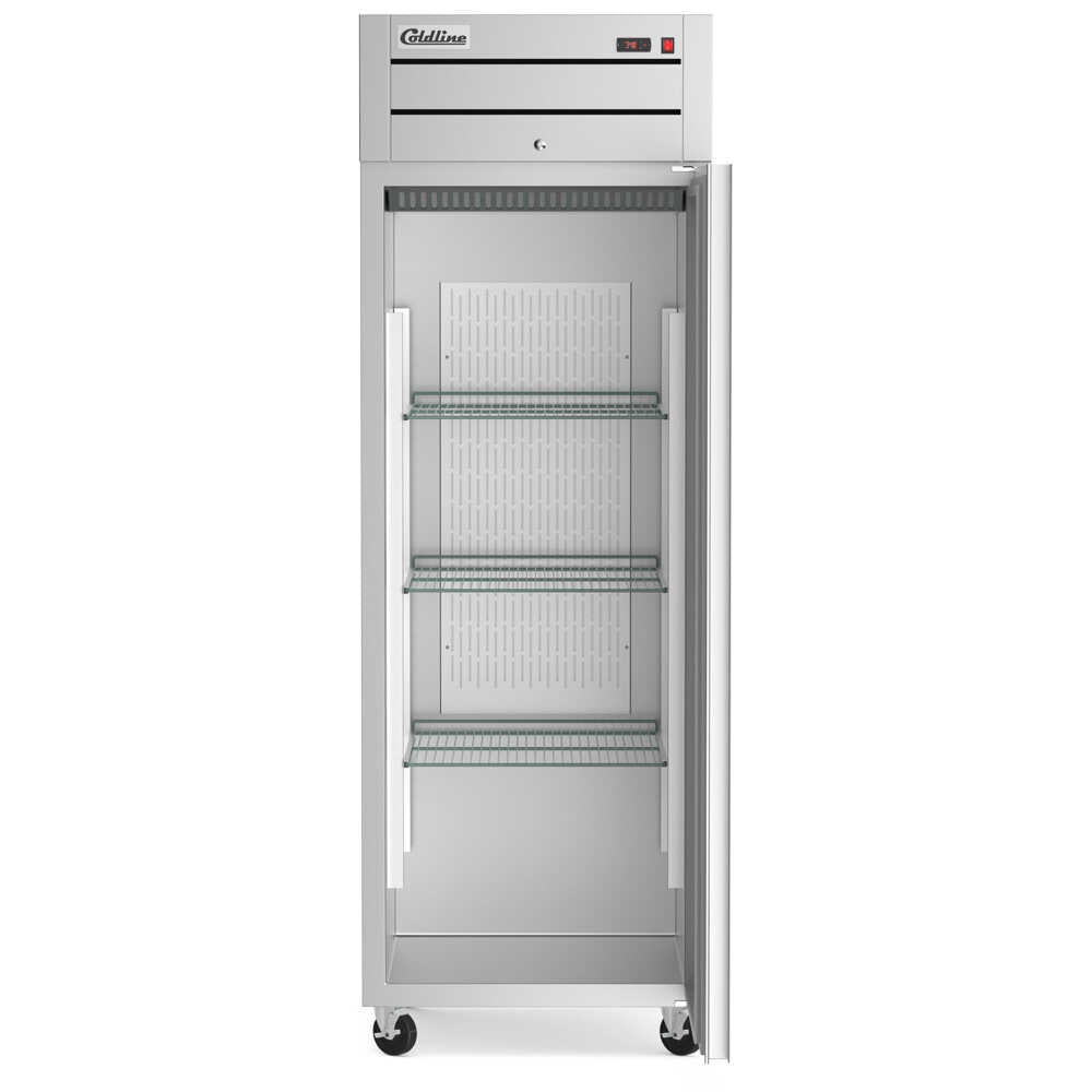 Single-door 29-inch reach-in freezer with a 32-inch depth, stainless steel interior and exterior, 21.68 cubic foot storage capacity, and top-mounted compressor.
