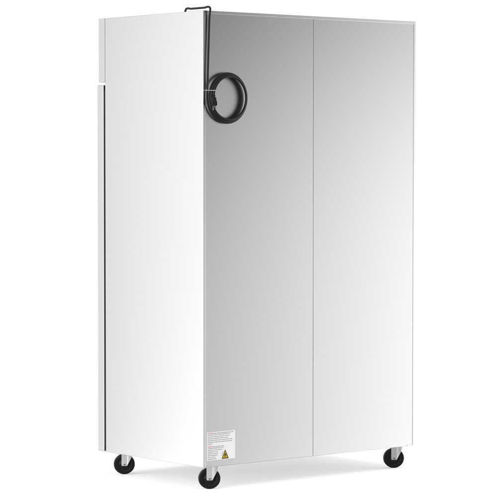 Two-door 54-inch reach-in refrigerator with a 32-inch depth, stainless steel interior and exterior, and a 43.93 cubic foot storage capacity.