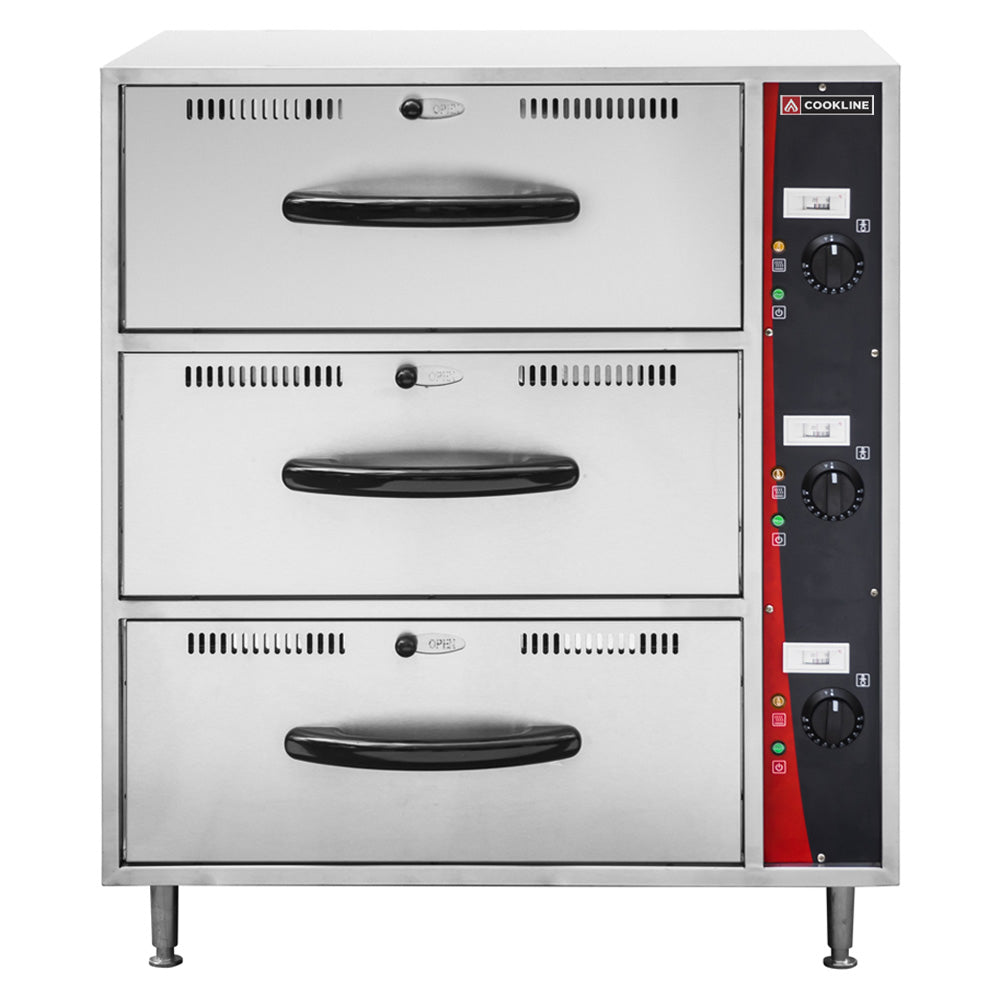 Cookline C-DW-3 triple freestanding stainless steel drawer warmer 120V for keeping food hot and ready to serve in restaurants cafes and catering environments