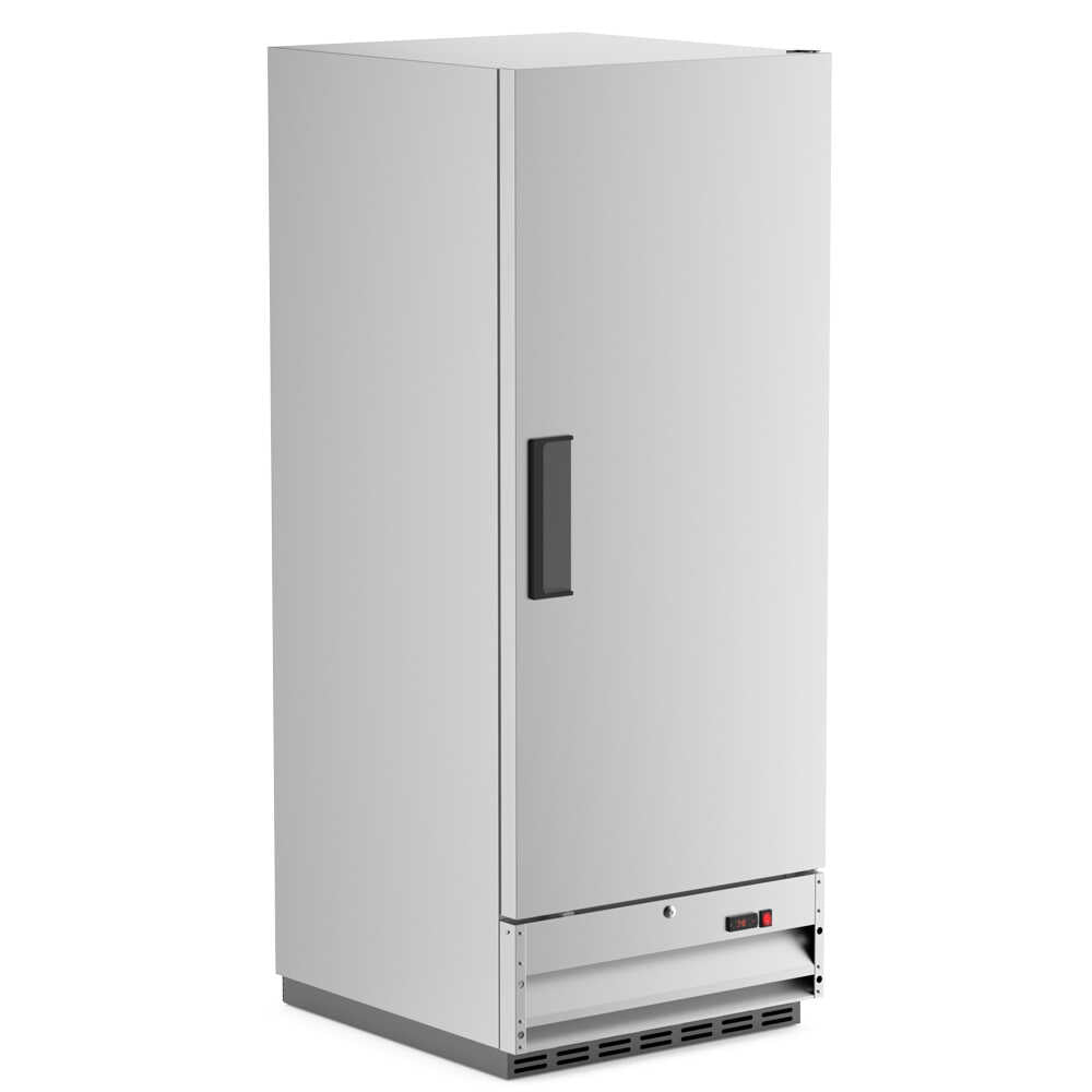 Single-door reach-in refrigerator with a 25-inch width, 23.5-inch narrow depth, and 64.7-inch height, featuring a stainless steel interior and exterior. It has an 11 cubic foot capacity for storage.