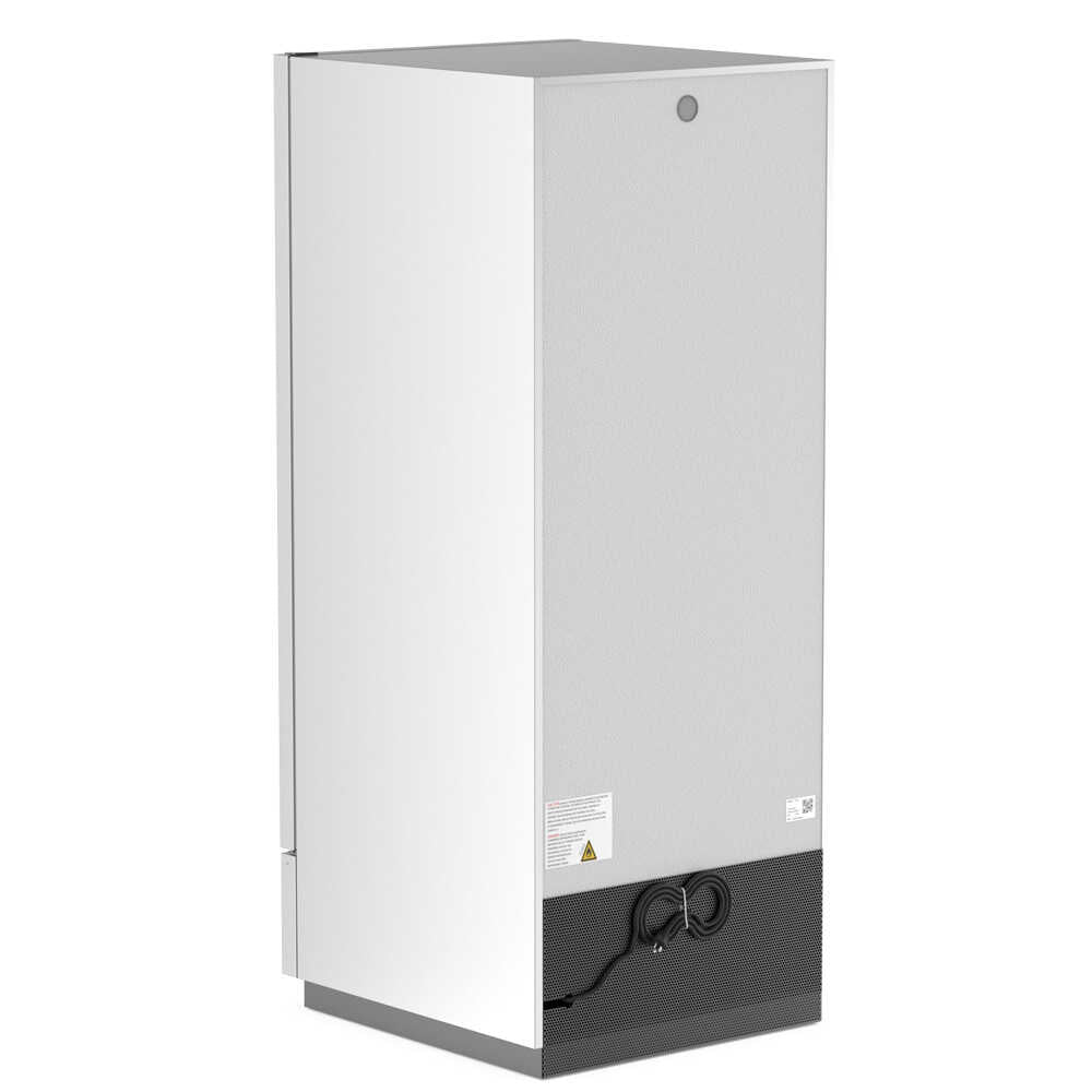 Single-door reach-in refrigerator with a 25-inch width, 23.5-inch narrow depth, and 64.7-inch height, featuring a stainless steel interior and exterior. It has an 11 cubic foot capacity for storage.