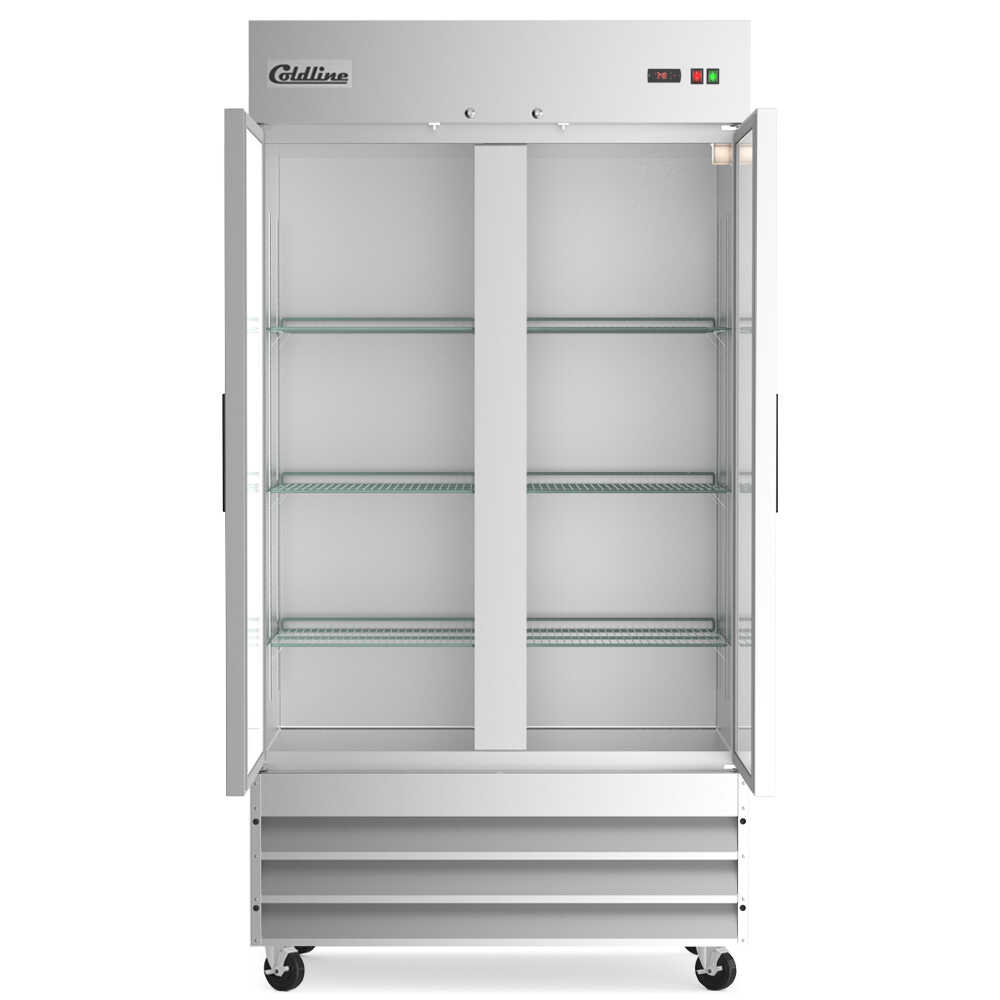 Two-door 40-inch reach-in freezer with a 30-inch depth, stainless steel interior and exterior, and a 27.6 cubic foot storage capacity.