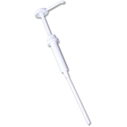Benchmark One Ounce Pump 6/Pack dispenses one ounce of liquid at a time. The pump itself is white, and is ideal for dispensing your flavored syrups for snow cones and shaved ice.