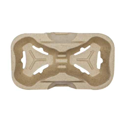 Molded Fiber Disposable 2 Cup Carrier Tray Holder For Hot & Cold Drinks