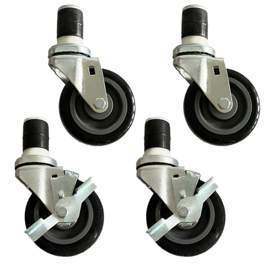 Prepline PPEC-3-SB 3-inch expanding post table casters set of 4 with 2 brakes for smooth mobility and stability of commercial kitchen equipment