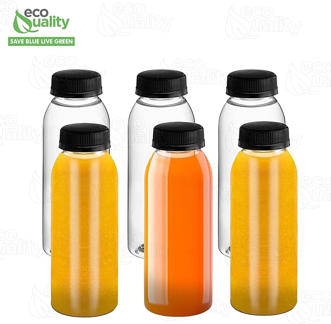 Round Clear Juice Bottles with White Caps Disposable Drink Containers