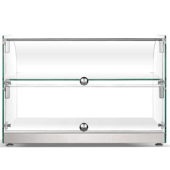 Countertop bakery display case, model Marchia CA45, with clear glass panels and multiple interior shelves for showcasing pastries, cakes, bread, and baked goods. Compact commercial display unit designed for cafes, bakeries, and food counters, offering visibility and organized presentation.