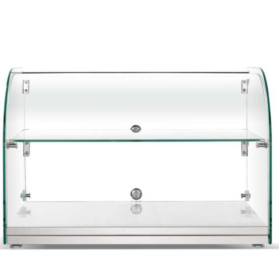 Countertop bakery display case, model Marchia CA45, with clear glass panels and multiple interior shelves for showcasing pastries, cakes, bread, and baked goods. Compact commercial display unit designed for cafes, bakeries, and food counters, offering visibility and organized presentation.