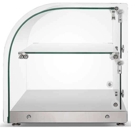 Countertop bakery display case, model Marchia CA45, with clear glass panels and multiple interior shelves for showcasing pastries, cakes, bread, and baked goods. Compact commercial display unit designed for cafes, bakeries, and food counters, offering visibility and organized presentation.