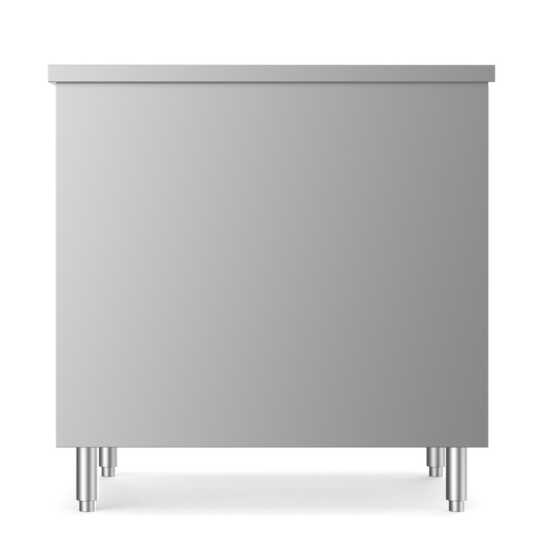 Prepline 24" x 36" stainless steel enclosed base work table with sliding doors and adjustable shelf.