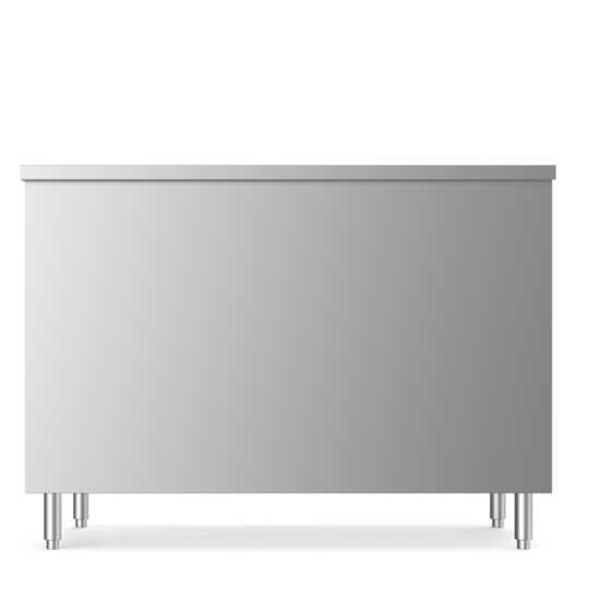 Prepline 24" x 48" stainless steel enclosed base work table with sliding doors and adjustable shelf.