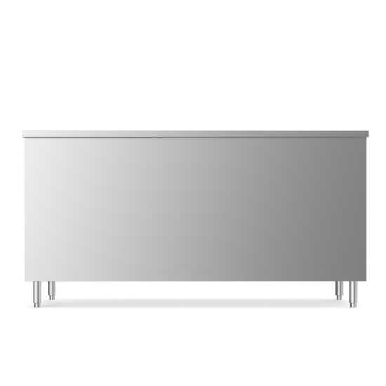Prepline 24" x 72" stainless steel enclosed base work table featuring sliding doors and an adjustable shelf.