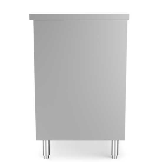 Prepline 24" x 60" stainless steel enclosed base work table featuring sliding doors and an adjustable shelf.