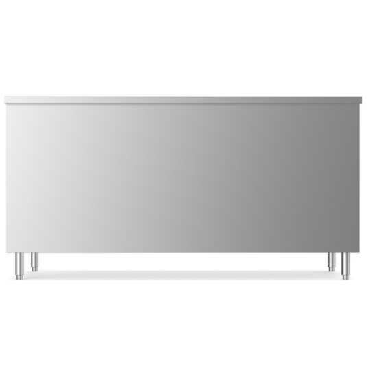Prepline 30" x 72" stainless steel enclosed base work table featuring sliding doors and an adjustable shelf for efficient storage in commercial kitchens.