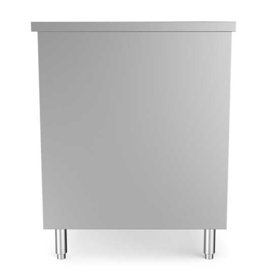 Prepline 30" x 72" stainless steel enclosed base work table featuring sliding doors and an adjustable shelf for efficient storage in commercial kitchens.