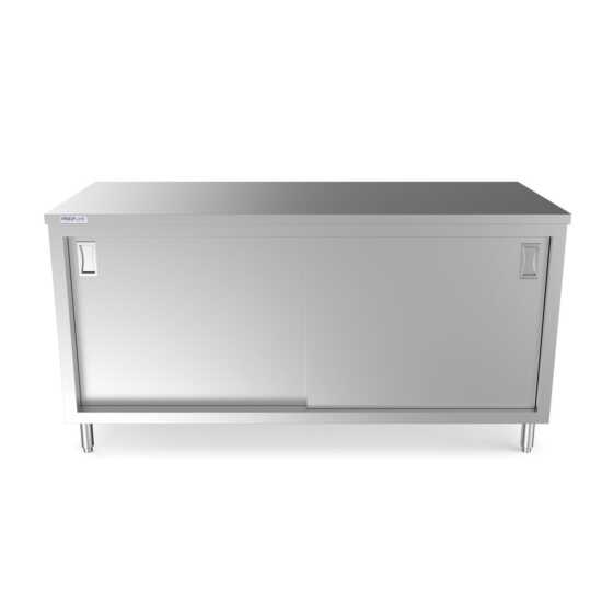 Prepline 30" x 72" stainless steel enclosed base work table featuring sliding doors and an adjustable shelf for efficient storage in commercial kitchens.