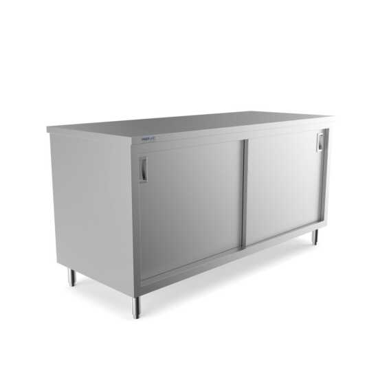 Prepline 30" x 72" stainless steel enclosed base work table featuring sliding doors and an adjustable shelf for efficient storage in commercial kitchens.