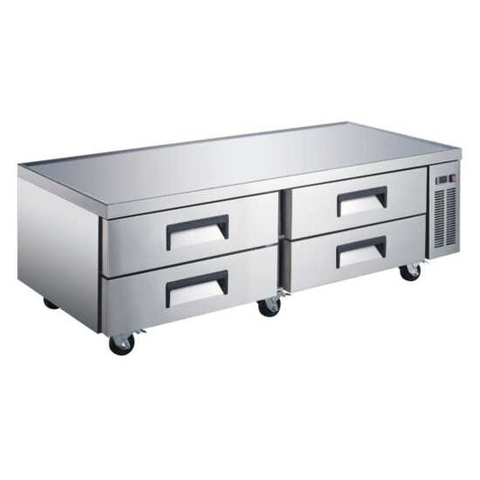 The Coldline CB72 is a 72-inch four-drawer refrigerated chef base equipment stand, designed to store ingredients and provide a durable base for heavy kitchen equipment in high-volume commercial kitchens.