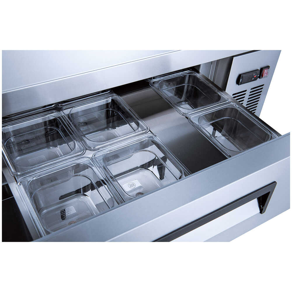 The Coldline CB52 is a 52-inch two-drawer refrigerated chef base equipment stand, providing ample storage for ingredients and a durable base for kitchen equipment in high-traffic commercial kitchens.