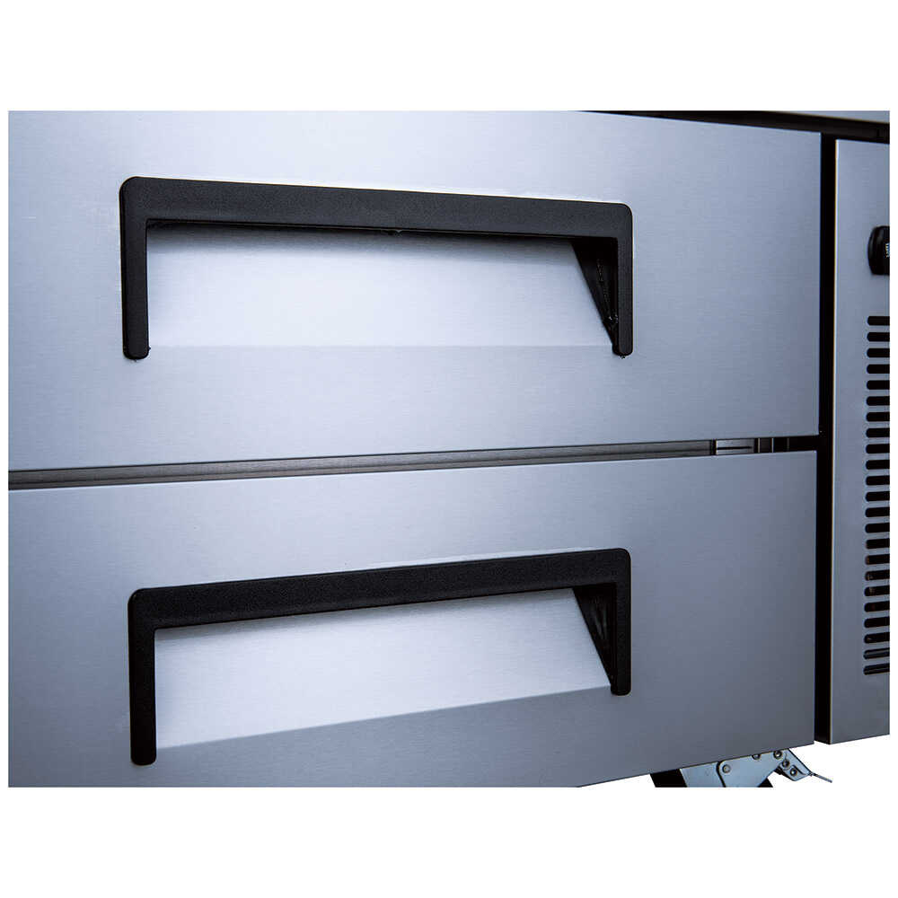 The Coldline CB52 is a 52-inch two-drawer refrigerated chef base equipment stand, providing ample storage for ingredients and a durable base for kitchen equipment in high-traffic commercial kitchens.