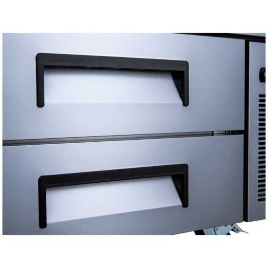 The Coldline CB60 is a 60-inch two-drawer refrigerated chef base equipment stand, offering extensive storage for ingredients and a sturdy base for kitchen equipment, ideal for busy commercial kitchens.