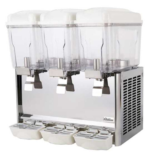 Coldline CBD-3 Triple 3 Gallon Bowl Beverage Dispenser with Stirring System, ideal for serving a variety of chilled drinks. Features three bowls and a stirring system to ensure even mixing and consistent cooling.