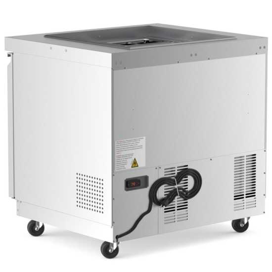 The Coldline CBT-36 is a 36-inch stainless steel refrigerated salad bar and buffet table, perfect for restaurants and catering services to keep salads and other chilled items fresh during service.