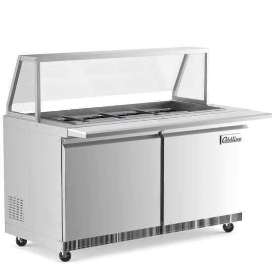 Coldline CBT60-SG 60" Refrigerated Salad Bar with a sleek stainless steel design, spacious cutting board, sneeze guard, and energy-efficient cooling. Ideal for displaying and serving fresh salads, toppings, and chilled items in commercial food service settings.