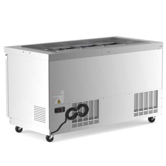 The Coldline CBT-60 is a 60-inch stainless steel refrigerated salad bar and buffet table, perfect for restaurants and catering events to keep salads, fruits, and cold dishes fresh during service.