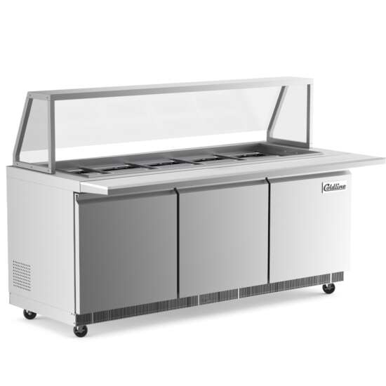 Coldline CBT60-SG 60" Refrigerated Salad Bar with a sleek stainless steel design, spacious cutting board, sneeze guard, and energy-efficient cooling. Ideal for displaying and serving fresh salads, toppings, and chilled items in commercial food service settings.