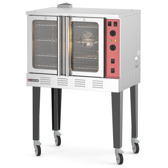 Cookline CC100-SGL Single Deck Full-Size Gas Convection Oven - 54,000 BTU. Features powerful heating, even airflow for consistent baking, a durable stainless steel build, and user-friendly controls. Ideal for commercial kitchens, bakeries, and restaurants.