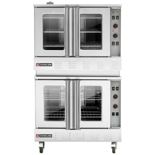 Cookline CC80-SGL Deep Depth Single Deck Full Size Gas Convection Oven with 60,000 BTU output, designed for bakeries, restaurants, and commercial kitchens. Delivers powerful, even heat circulation for consistent baking, roasting, and high-volume foodservice performance.
