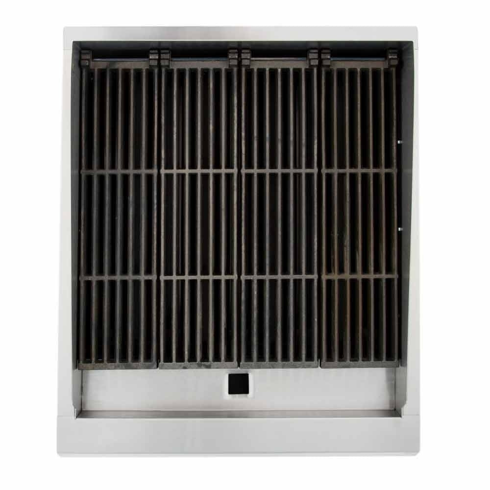Cookline CCB-24 24" gas countertop radiant charbroiler with 60,000 BTUs, designed for grilling meats and vegetables efficiently in commercial kitchens, featuring durable construction and high heat output.