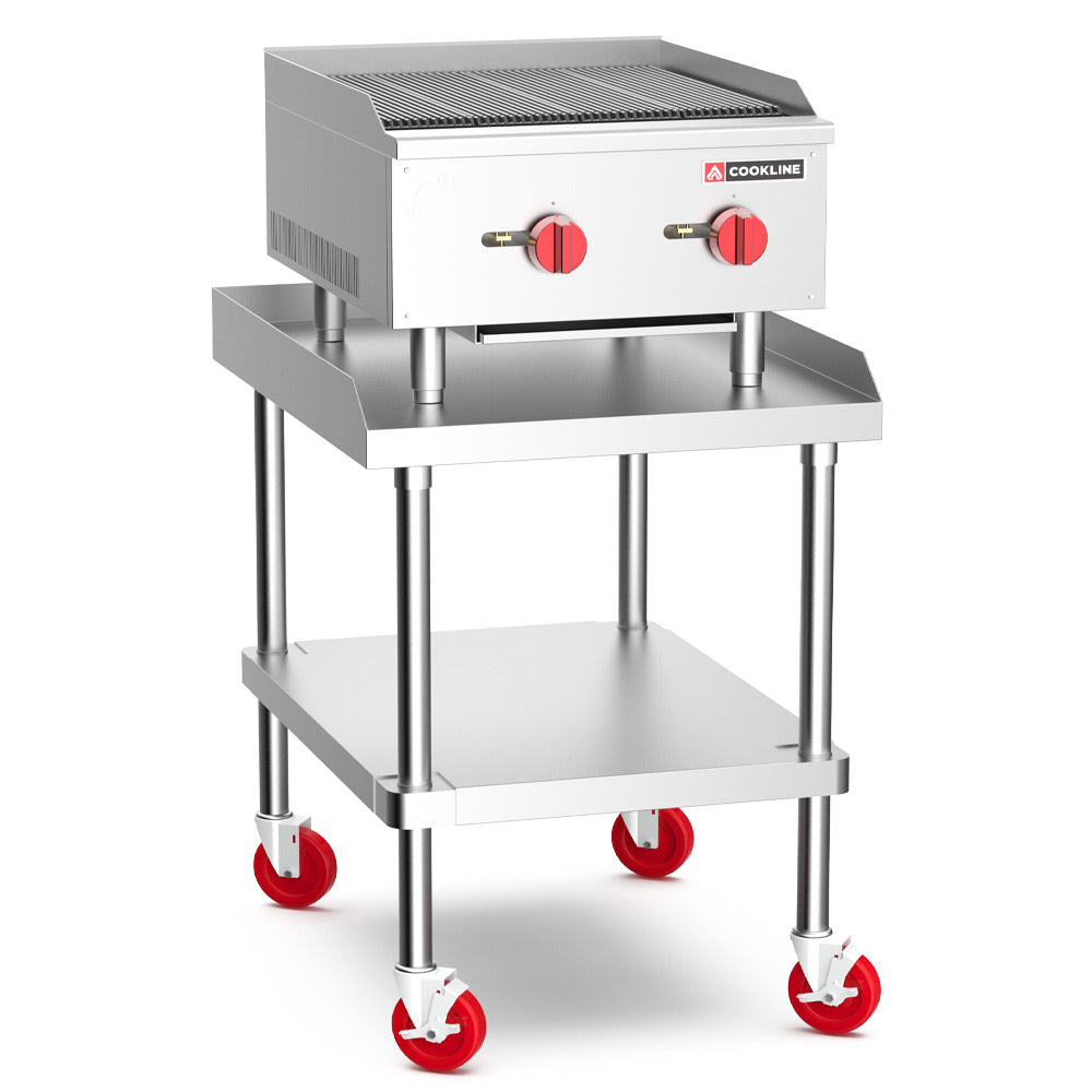 Cookline CCB-24 24" gas countertop radiant charbroiler with 60,000 BTUs, designed for grilling meats and vegetables efficiently in commercial kitchens, featuring durable construction and high heat output.