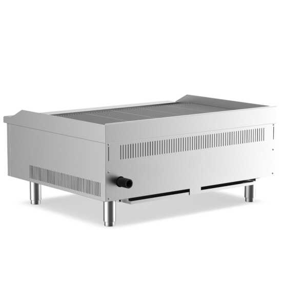 Cookline CCB-36 36" gas countertop radiant charbroiler, providing 90,000 BTUs, ideal for high-capacity grilling of meats and vegetables in commercial kitchens, ensuring efficient and even cooking.