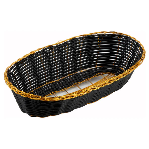 Winco PWBK-8R to PWBK-9V 8-1/4" x 2-1/4", Black/Gold Round Poly Woven Baskets