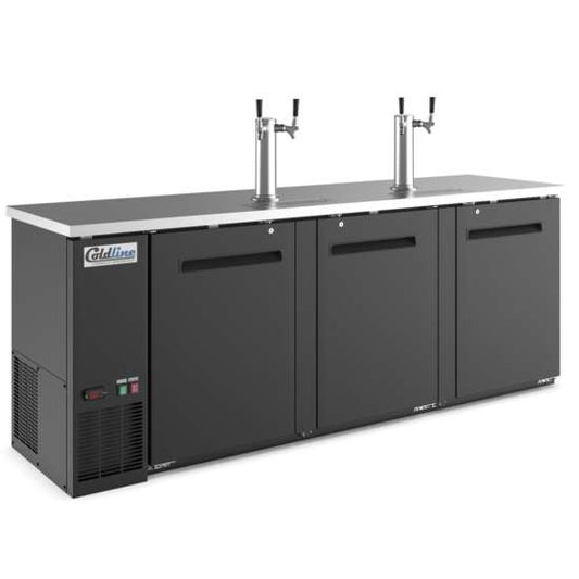 Coldline CDD-4 90-inch black 4-tap refrigerated direct draw beer dispenser, designed for serving draft beer with optimal cooling and a sleek, professional appearance for bars and restaurants